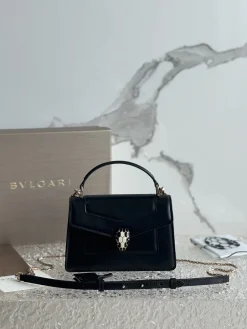 BVLGARI Top Handle Bags Calfskin Leather (Black-Gold) 19X11X6 G00202608080700