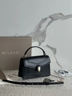 Alternative view of BVLGARI Top Handle Bags Calfskin Leather (Black-Gold) 19X11X6 G00202608080700