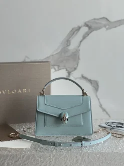 BVLGARI Top Handle Bags Calfskin Leather (Blue-Silver) 19X11X6 G00202608080701