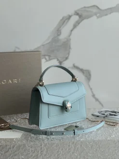 Alternative view of BVLGARI Top Handle Bags Calfskin Leather (Blue-Silver) 19X11X6 G00202608080701