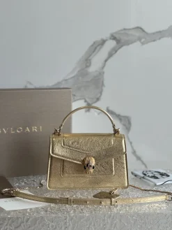 BVLGARI Top Handle Bags Calfskin Leather (Gold-Black) 19X11X6 G00202608080695