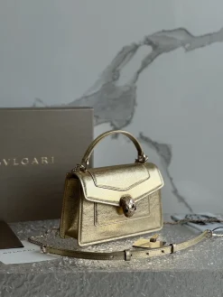 Alternative view of BVLGARI Top Handle Bags Calfskin Leather (Gold-Black) 19X11X6 G00202608080695