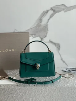 BVLGARI Top Handle Bags Calfskin Leather (Green-Gold) 19X11X6 G00202608080699