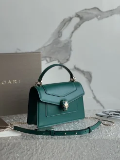 Alternative view of BVLGARI Top Handle Bags Calfskin Leather (Green-Gold) 19X11X6 G00202608080699