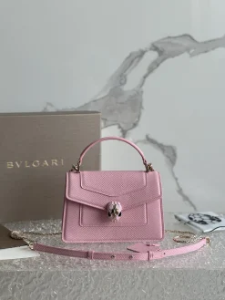 BVLGARI Top Handle Bags Calfskin Leather (Pink-Gold) 19X11X6 G00202608080696