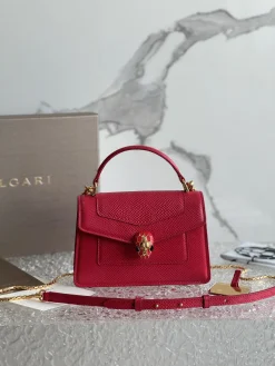 BVLGARI Top Handle Bags Calfskin Leather (Red-Gold) 19X11X6 G00202608080697