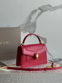 Alternative view of BVLGARI Top Handle Bags Calfskin Leather (Red-Gold) 19X11X6 G00202608080697