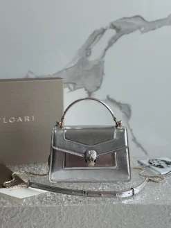 BVLGARI Top Handle Bags Calfskin Leather (Silver) 19X11X6 G00202608080694