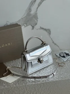Alternative view of BVLGARI Top Handle Bags Calfskin Leather (Silver) 19X11X6 G00202608080694