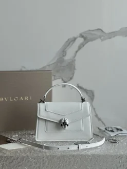 BVLGARI Top Handle Bags Calfskin Leather (White-Silver) 19X11X6 G00202608080698