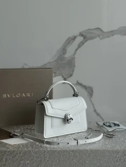 Alternative view of BVLGARI Top Handle Bags Calfskin Leather (White-Silver) 19X11X6 G00202608080698