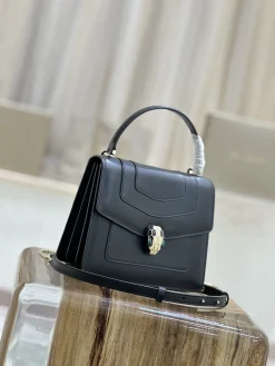 BVLGARI Top Handle Bags Leather (Black-Gold) 18X16X9CM F80202608080705