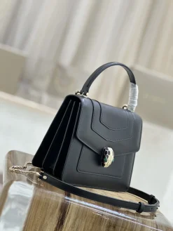 Alternative view of BVLGARI Top Handle Bags Leather (Black-Gold) 18X16X9CM F80202608080705