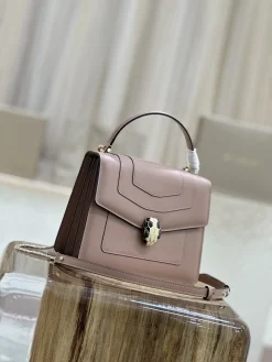 BVLGARI Top Handle Bags Leather (Pink-Brown) 18X16X9CM F80202608080707
