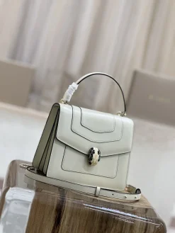 BVLGARI Top Handle Bags Leather (White-Black) 18X16X9CM F80202608080704