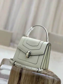 Alternative view of BVLGARI Top Handle Bags Leather (White-Black) 18X16X9CM F80202608080704