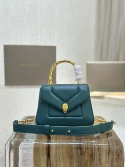 BVLGARI Top Handle Bags Quilted Calf Leather (Green-Gold) 20X14X10CM H80202608080715