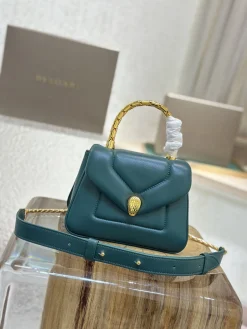 Alternative view of BVLGARI Top Handle Bags Quilted Calf Leather (Green-Gold) 20X14X10CM H80202608080715