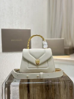BVLGARI Top Handle Bags Quilted Calfskin (Cream-Gold) 20X14X10CM H80202608080714