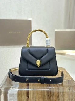 BVLGARI Top Handle Bags Quilted Calfskin Leather (Black-Gold) 20X14X10CM H80202608080713