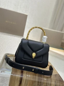Alternative view of BVLGARI Top Handle Bags Quilted Calfskin Leather (Black-Gold) 20X14X10CM H80202608080713