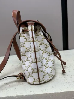 Alternative view of CELINE Backpacks Bags Canvas and Leather (White-Brown) 17X20X10CM F50202608090938