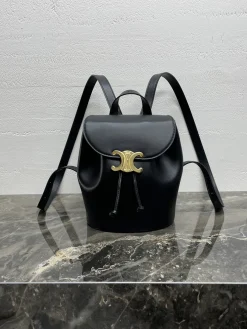 CELINE Backpacks Bags Leather (Black-Gold) 25X18X13CM I00202608090876