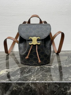 CELINE Backpacks Bags Leather (Brown-Gold) 25X18X13CM G00202608090867