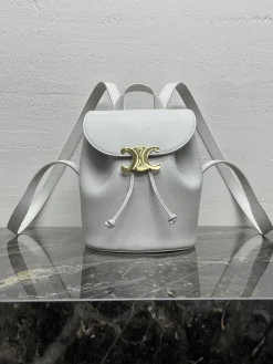 CELINE Backpacks Bags Leather (White-Gold) 25X18X13CM I00202608090874