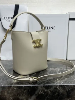 CELINE Bucket Bags Calfskin Leather (Beige-Gold) 16X19X12CM H00202608090234