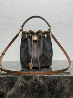 CELINE Bucket Bags Calfskin Leather (Black-Brown) 16X19X16CM F30202608090935