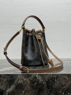 Alternative view of CELINE Bucket Bags Calfskin Leather (Black-Brown) 16X19X16CM F30202608090935