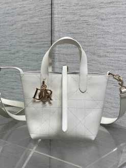 DIOR Bucket Bags Calfskin Leather (White-Gold) 16X12X18CM G30202608060183