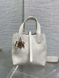 Alternative view of DIOR Bucket Bags Calfskin Leather (White-Gold) 16X12X18CM G30202608060183