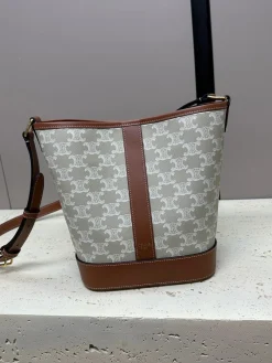 CELINE Bucket Bags Canvas_Leather (Beige-Brown) 18X22X13CM E00202608090011