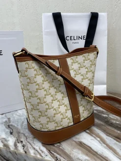 Alternative view of CELINE Bucket Bags Canvas_Leather (Cream-Brown) 30X22X13CM E00202608090006