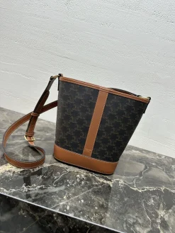CELINE Bucket Bags Coated Canvas (Brown-Black) 22X26X13CM E00202608090009