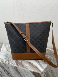 CELINE Bucket Bags Coated Canvas (Brown-Black) 33X27X17CM E50202608090014