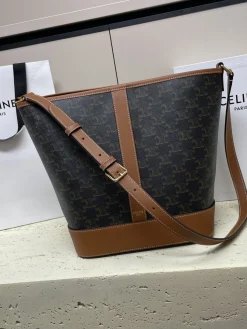 CELINE Bucket Bags Coated Canvas (Brown-Black) 33X27X17CM E50202608091345