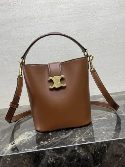 CELINE Bucket Bags Smooth Calfskin (Brown-Gold) 16X19X12CM H00202608090237