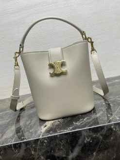 CELINE Bucket Bags Smooth Calfskin (White-Gold) 16X19X12CM H00202608090235