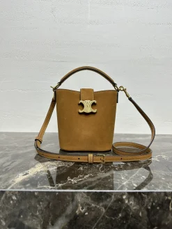 CELINE Bucket Bags Suede Calfskin (Brown-Gold) One Size D73202608090021