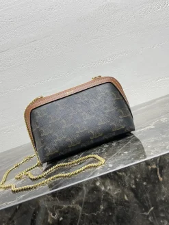CELINE Crossbody Bags Synthetic Leather_Sheepskin (Brown-Gold) 16X11CM D50202608090645