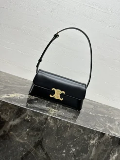 CELINE Shoulder Bags Calfskin Leather (Black-Gold) 24X11X8CM G00202608091230