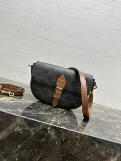 CELINE Shoulder Bags Calfskin Leather (Brown-Black) 20X14X5CM E80202608090253