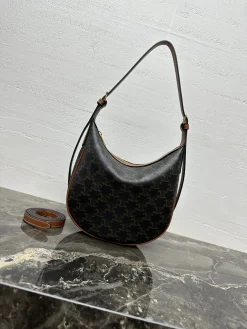 CELINE Shoulder Bags Calfskin Leather (Brown-Black) 24X21X7CM E80202608091215