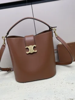 CELINE Shoulder Bags Calfskin Leather (Brown-Gold) 28X24X16CM I50202608090019