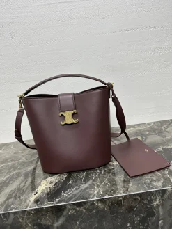CELINE Shoulder Bags Calfskin Leather (Burgundy-Gold) 28X24X16CM I50202608090018