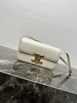 CELINE Shoulder Bags Calfskin Leather (White-Gold) 20X10X4CM F80202608090422