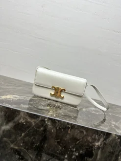 CELINE Shoulder Bags Calfskin Leather (White-Gold) 20X10X4CM F80202608090434